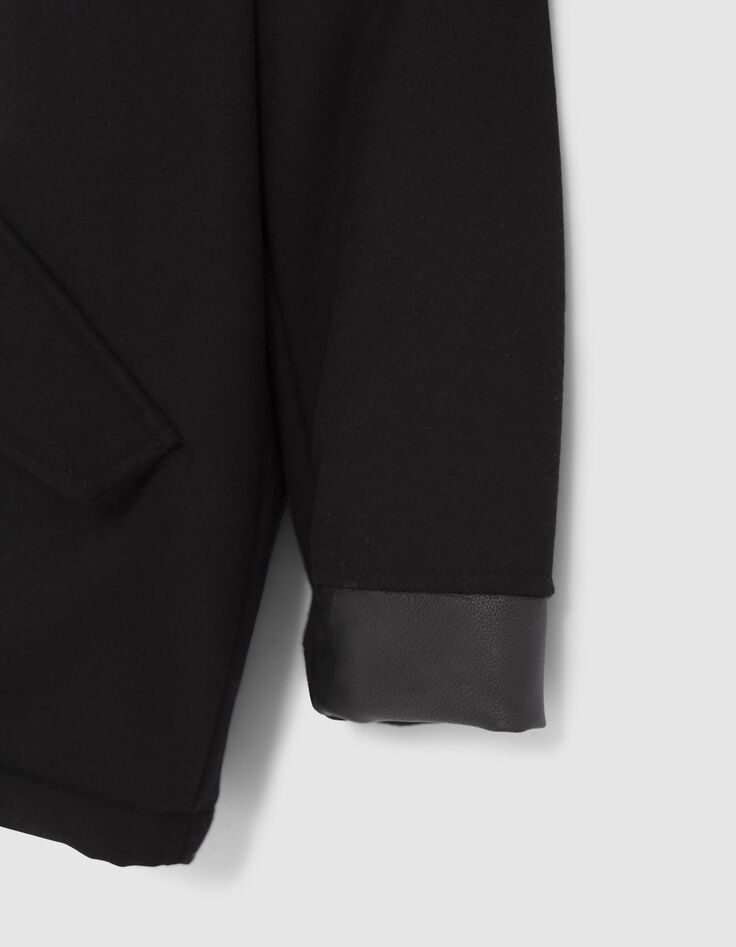 Manteau noir bi matière fourré fille-7