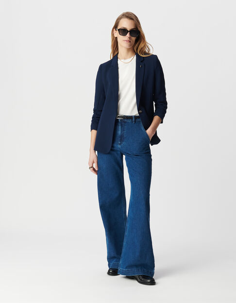 Mujer chaqueta de traje azul marino con manga 3/4 fruncida - IKKS