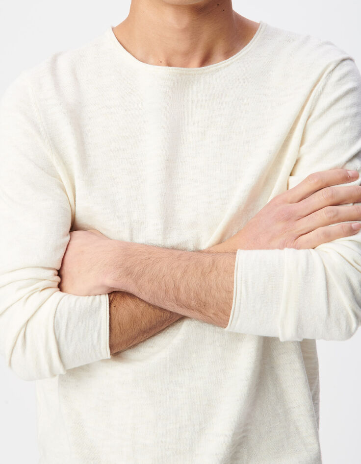 Stuccofarbener, geflammter Herrenpullover mit Rollsaum-2