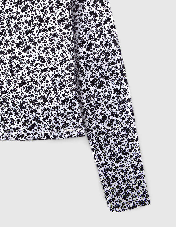 Gebroken wit T-shirt zwarte bloemenprint meisjes-4