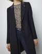 Women’s black shirt collar coat, grey trompe l'œil band-2