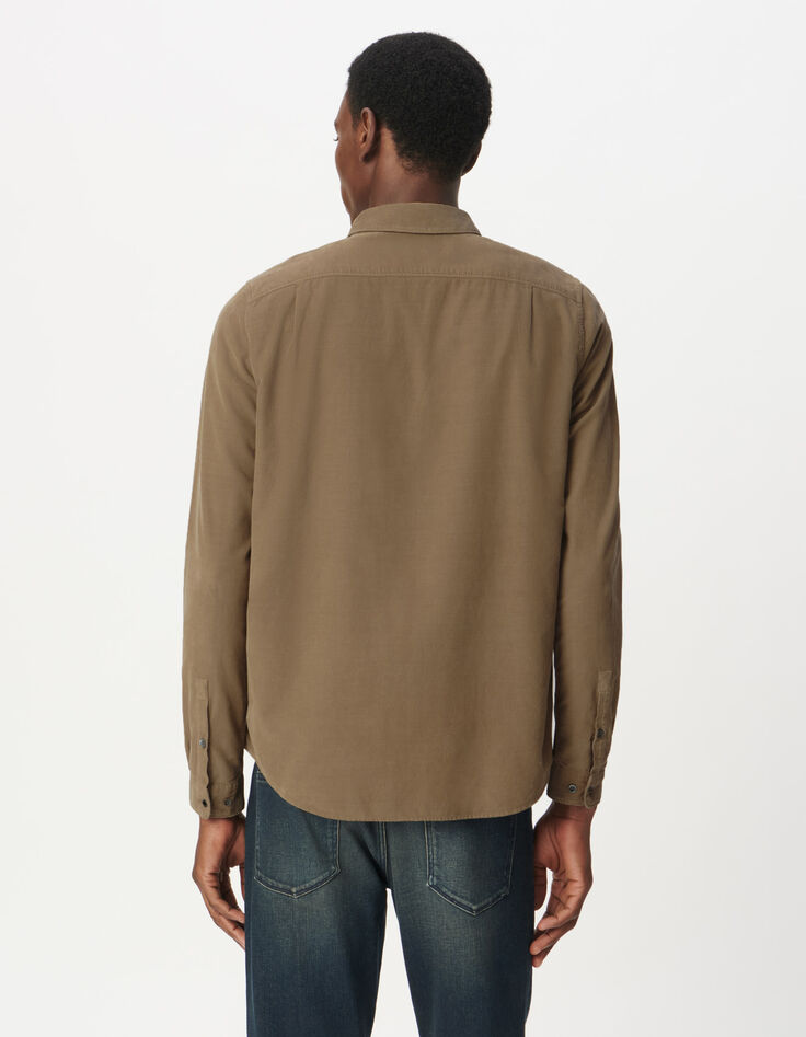 Men’s beige organic cotton needlecord regular shirt-4