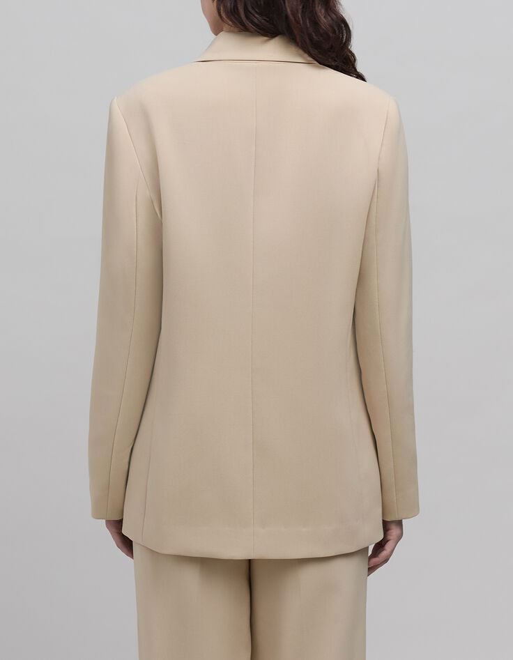 Women's beige recycled polyester suit jacket-4 Women's beige recycled polyester suit jacket-4