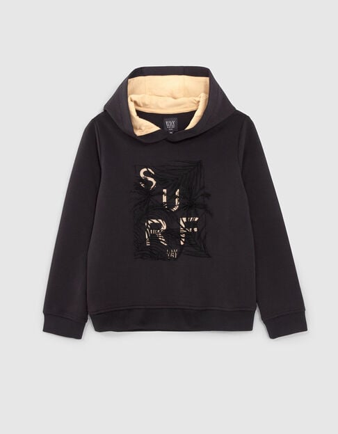 Boys’ black hoodie with embroidered motif - IKKS