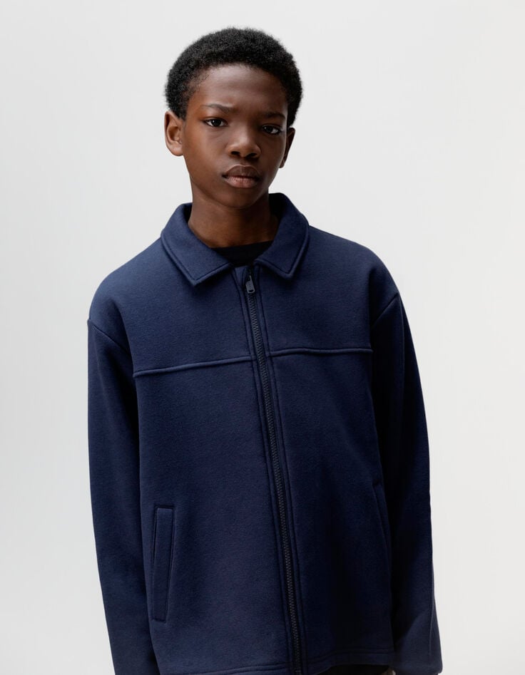Cardigan zippé marine col chemise garçon-7