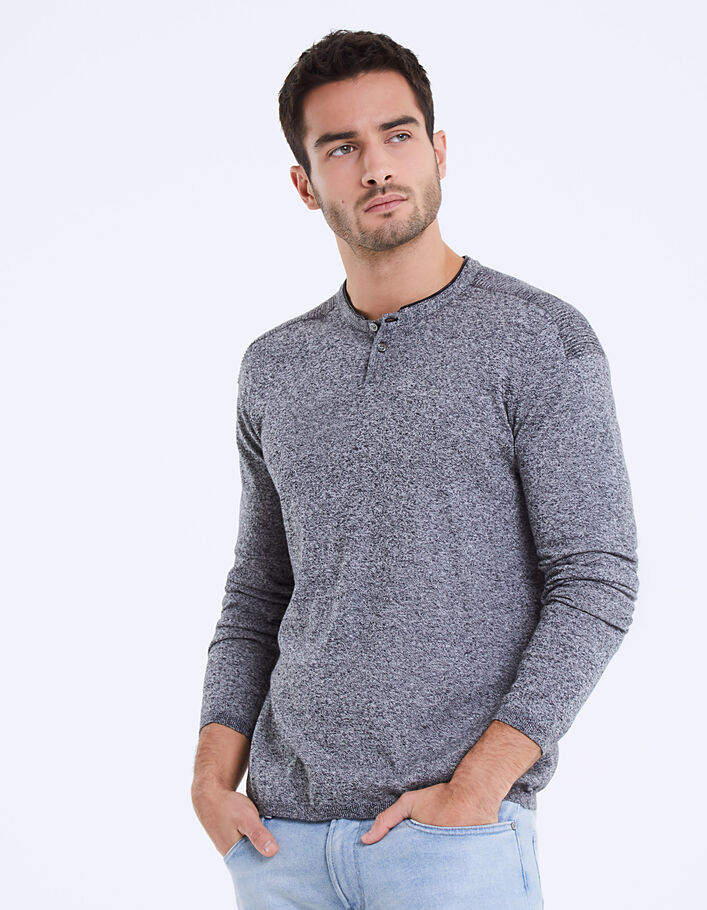 Men's dark grey Henley neck sweater
