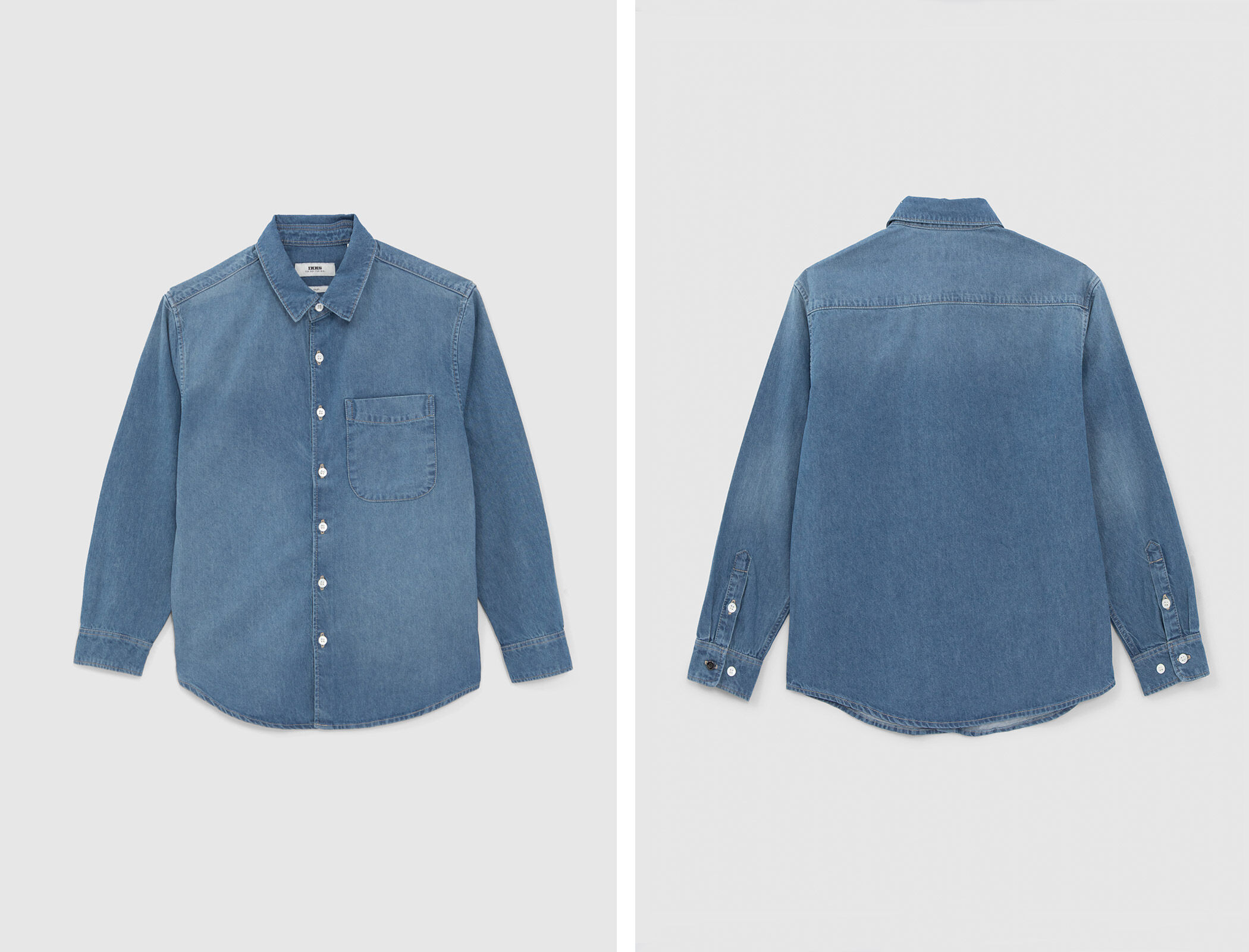 Gender Free Blue denim mixed fabric shirt IKKS