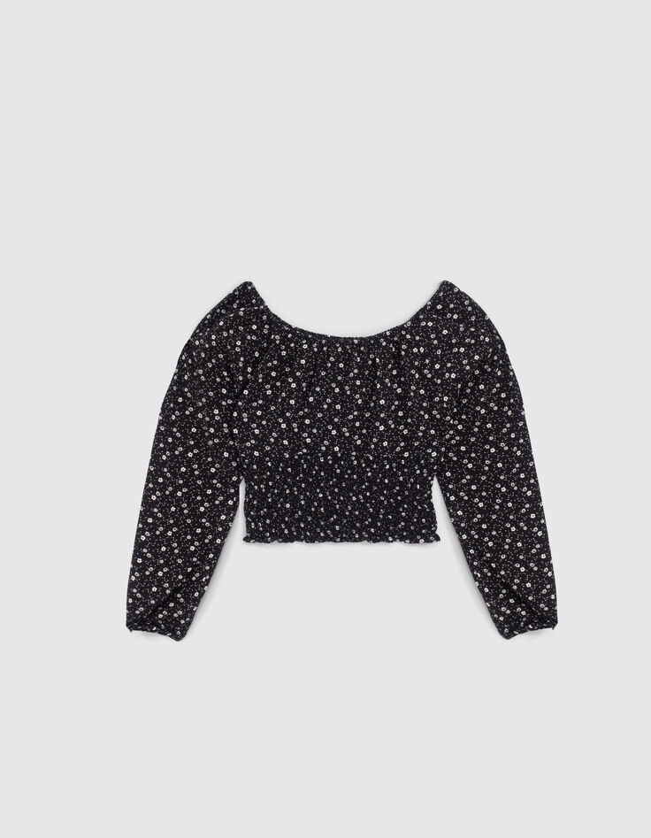 Zwarte cropped blouse met bloemenprint meisjes-2