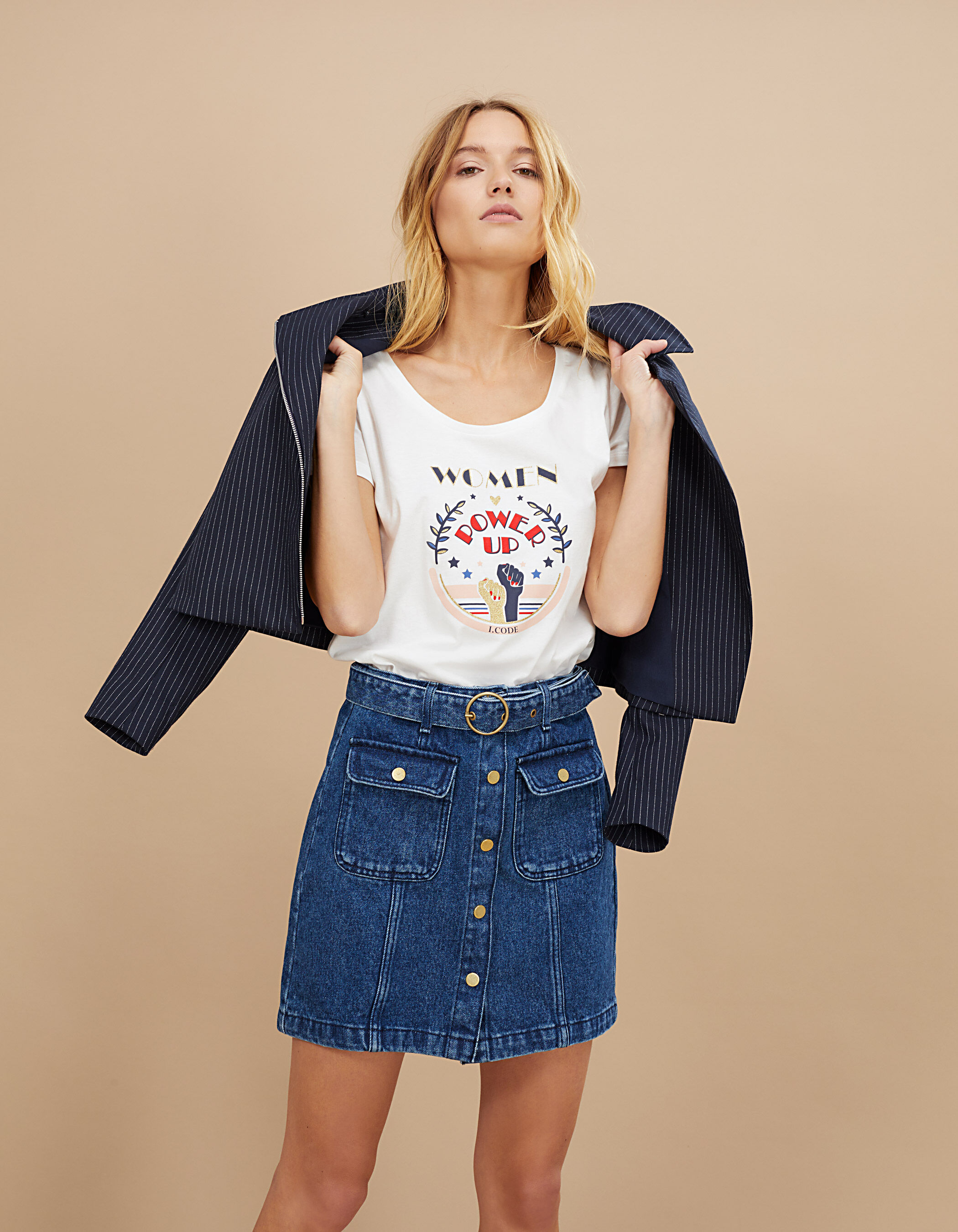 I.Code classic denim skirt with press studs