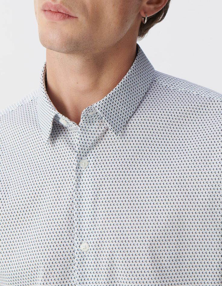 Men's white geometric print REGULAR shirt-3