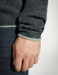 Pull anthracite avec bande verte tricot Homme-4