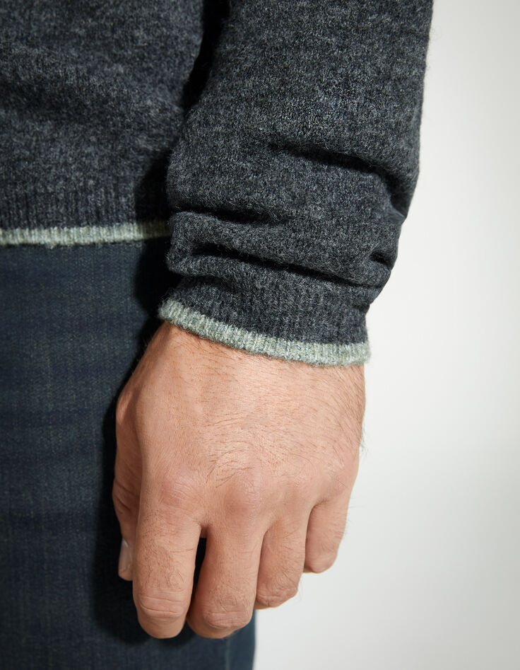 Pull anthracite avec bande verte tricot Homme-4