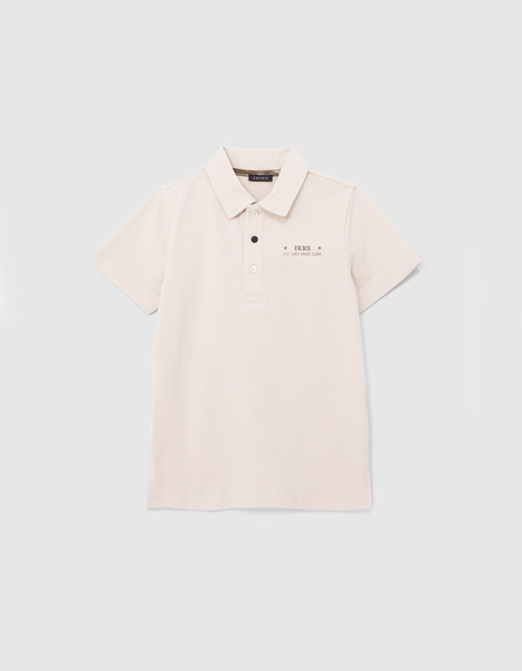 Polo beige coton bio brodé poitrine garçon-2 Polo beige coton bio brodé poitrine garçon-2