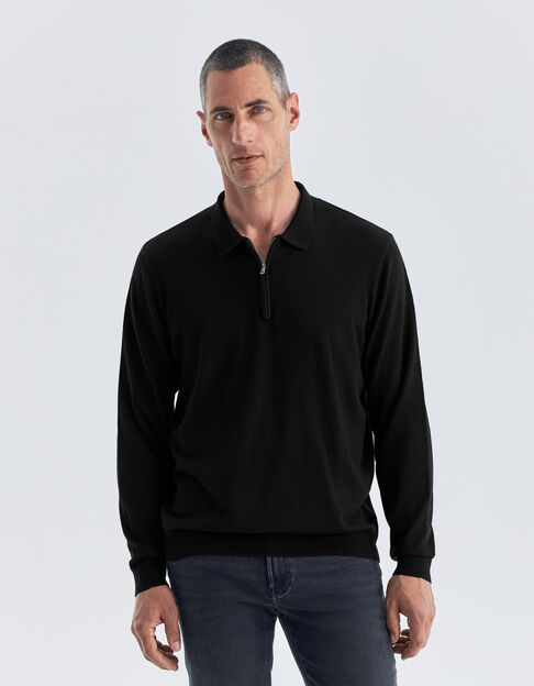Schwarzes Herrenpoloshirt aus Mischgewebe mit Interlock
