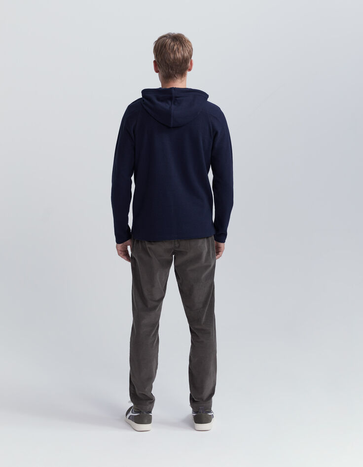 Marineblaues Herrenkapuzenshirt mit Bienenwabenoptik-4