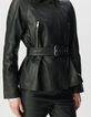 Blouson noir oversize cuir grain&eacute; esprit motard Femme-5