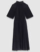 Women’s black pleated voile dressy midi dress-8