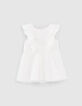 Robe tutu blanc cassé bi matière à volants bébé fille-1