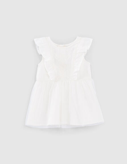 Baby girls’ off-white mixed fabric ruffled tutu dress