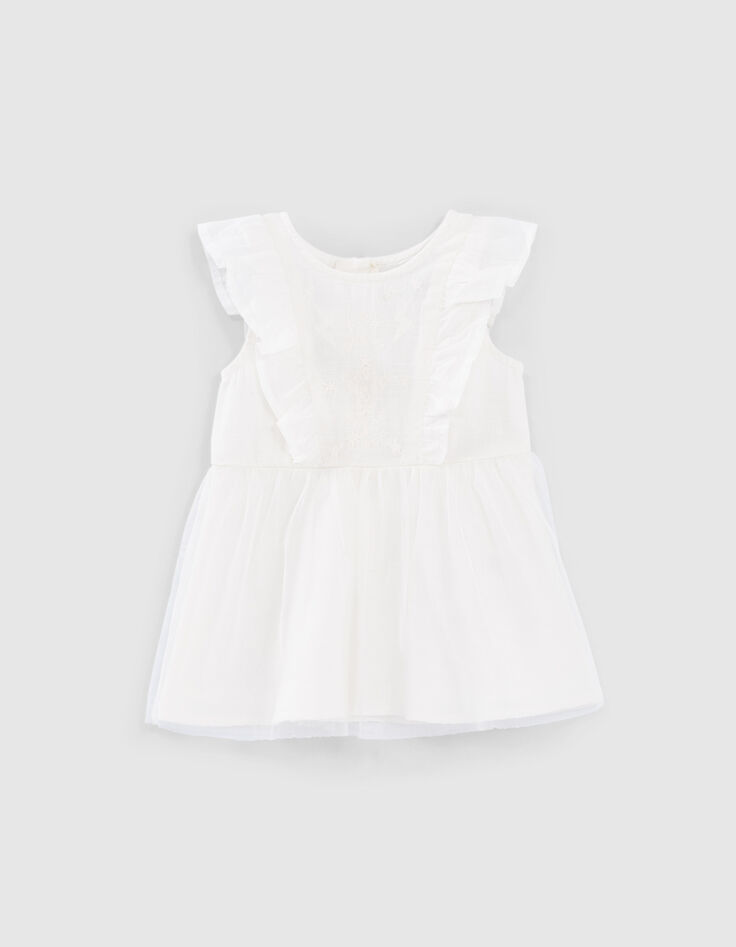 Robe tutu blanc cassé bi matière à volants bébé fille-1 Robe tutu blanc cassé bi matière à volants bébé fille-1