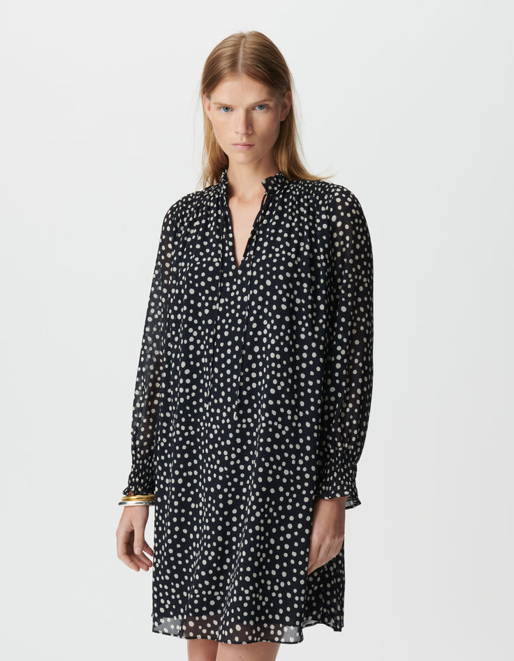Robe courte marine imprimé pois ceinture amovible Femme-2