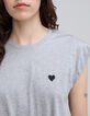Tee-shirt gris clair chin&eacute; d&eacute;cor coeur Femme-4