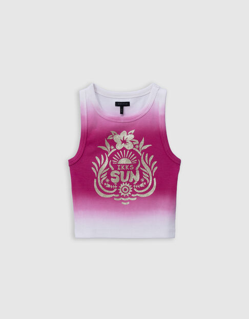 Débardeur rose effet deep dye message pailleté fille - IKKS