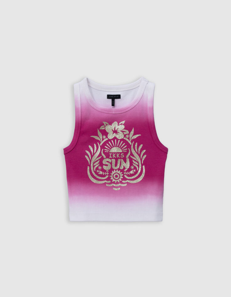 Débardeur rose effet deep dye message pailleté fille-2