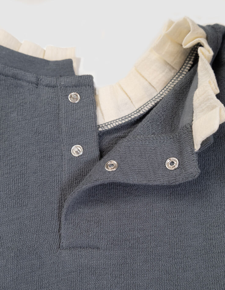 Girls’ blue embroidered long-sleeved T-shirt, ruff collar-5