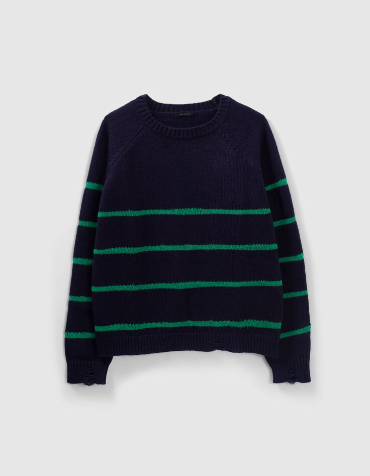 Women’s navy knit sweater with green stripes-6