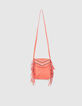 Sac à main corail foncé brodé à franges fille-1