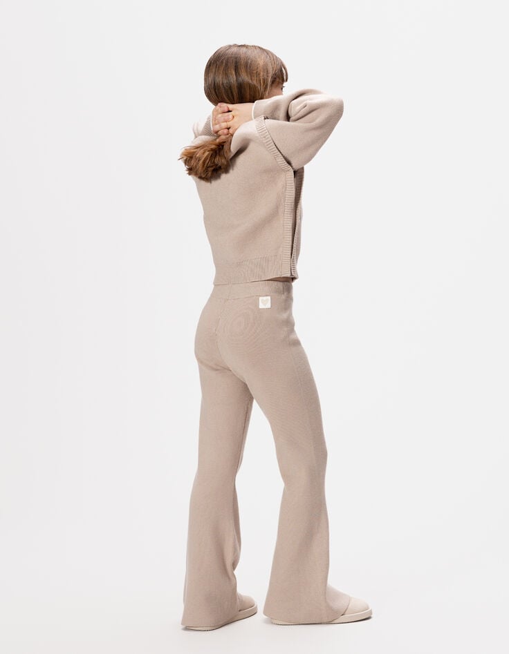 Pantalon flare beige tricot fille-4