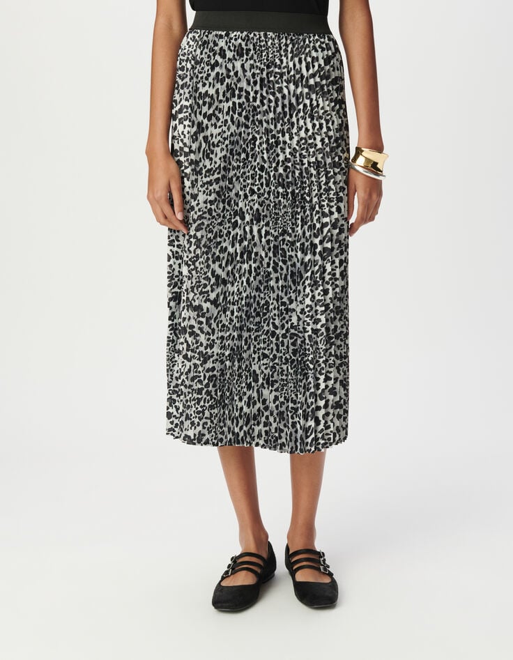 Jupe plissée grise polyester recyclé panthère Femme-2 Jupe plissée grise polyester recyclé panthère Femme-2