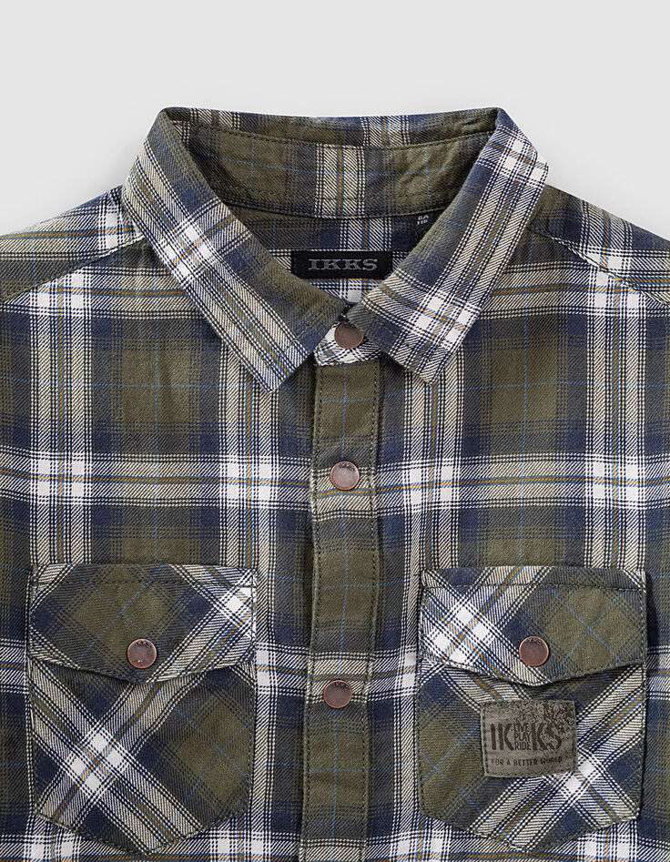 Boys’ khaki check shirt with print on back -2 Boys’ khaki check shirt with print on back -2