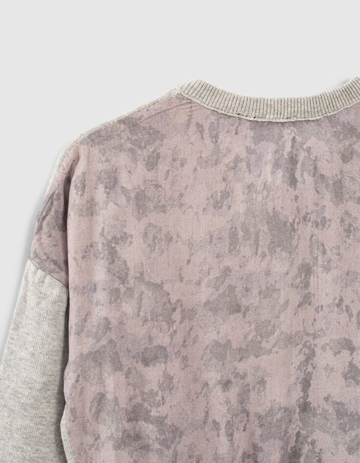 Cardigan gris chiné moyen bi matière zippé fille-5
