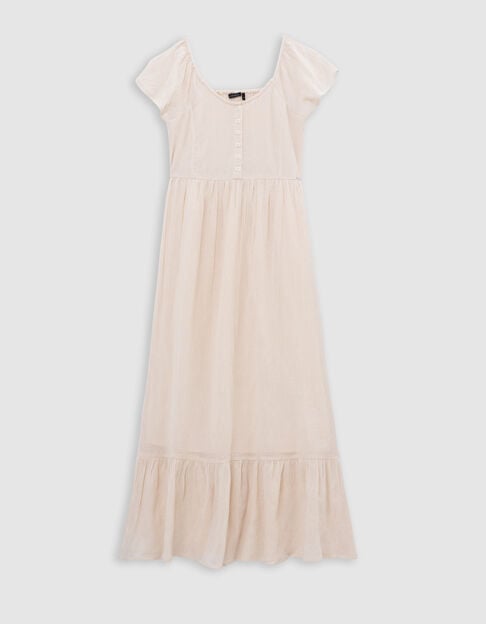 Vestido largo crudo escote elástico niña - IKKS