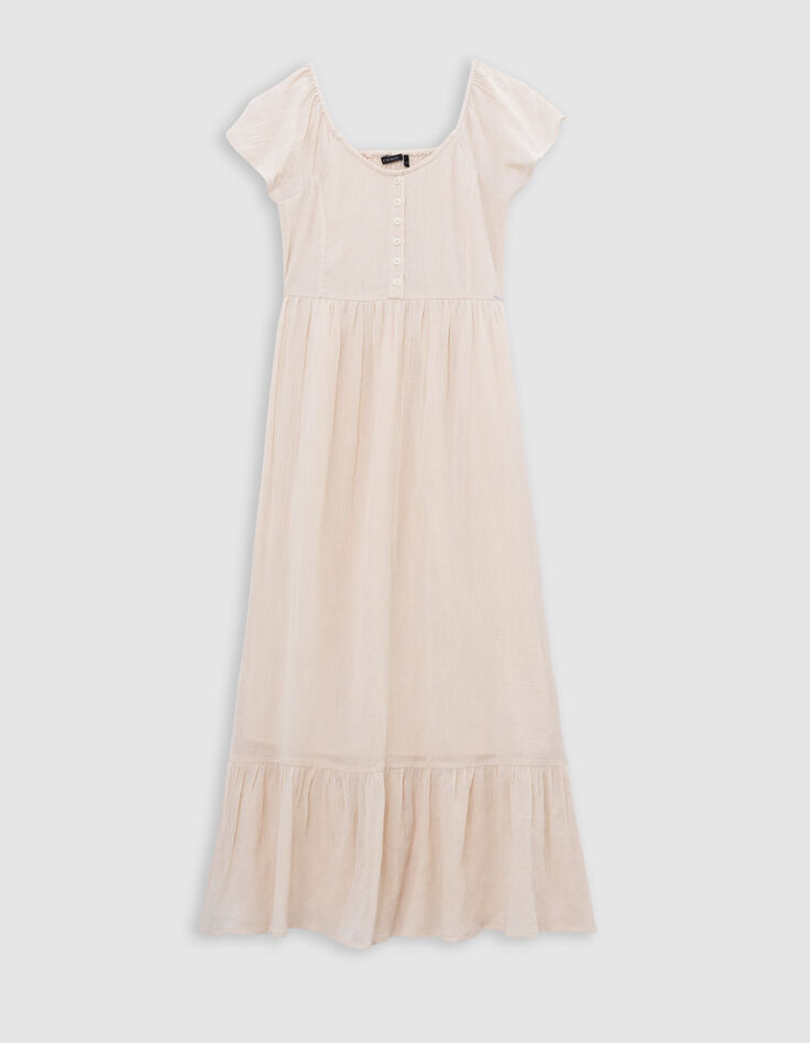 Ecru Maxikleid, Mädchen, Gummizug am Ausschnitt-5