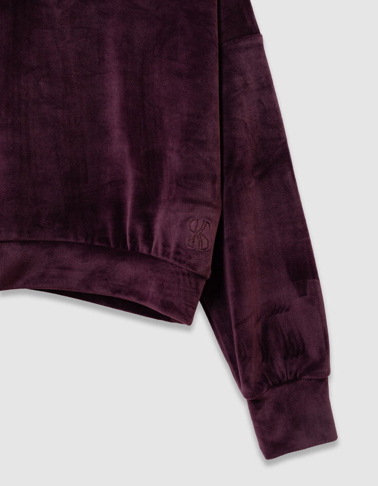 Girls’ burgundy velvet knit hoodie-6