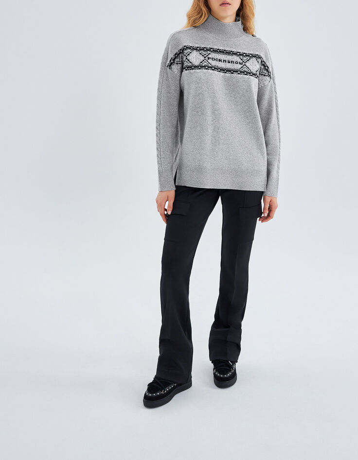 Grijze gebreide trui jacquard skistijl Dames-7