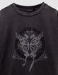 Camiseta gris algodón mensaje y mariposa niña-3