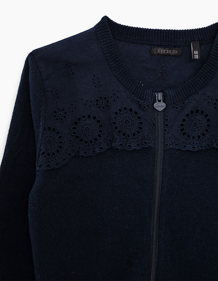 Girls’ navy eyelet embroidery and knit cardigan - IKKS