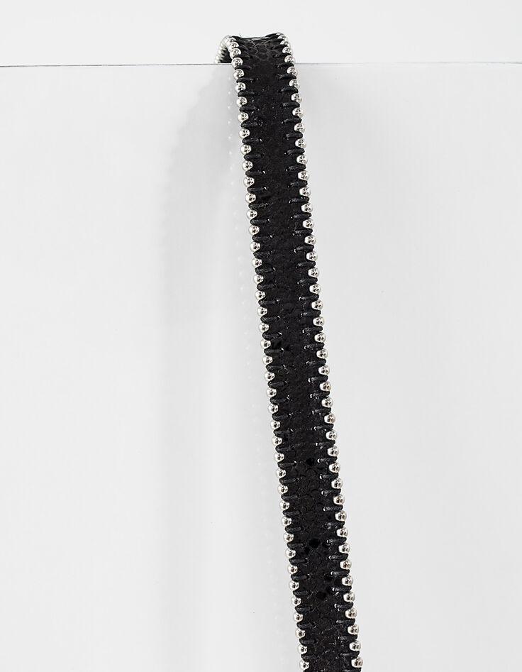 Ceinture en cuir noir bordures perles femme-3