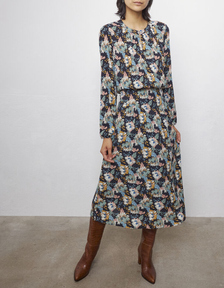 Robe midi en viscose Ecovero® imprimé fleurs retro femme-2