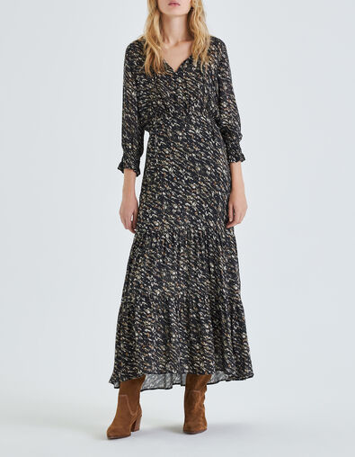 Robe longue noire imprimé fusain Femme - IKKS