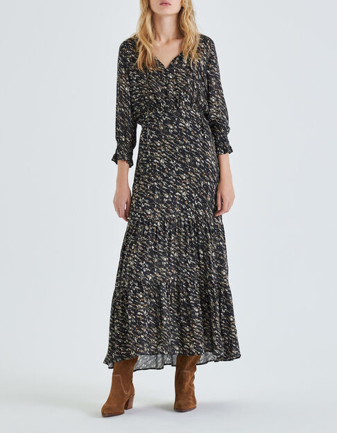 Robe longue noire imprimé fusain Femme - IKKS