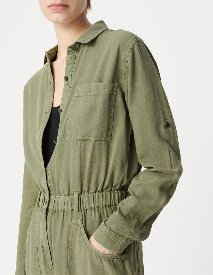 Women's elasticated waist soft khaki denim jumpsuit-4