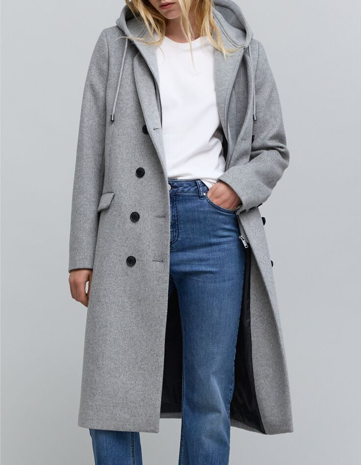 Manteau long gris parmenture amovible Femme-3