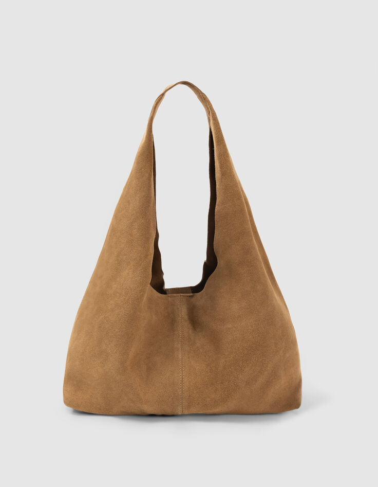 Camelbraune Hobo Veloursledertasche-1