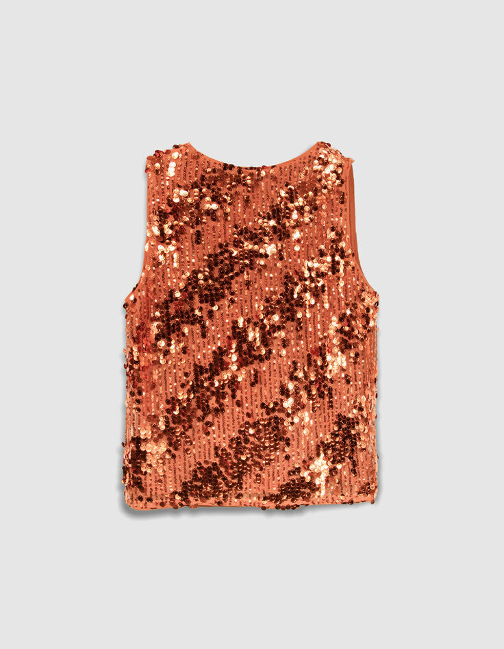 Sequin sleeveless top in pumpkin orange for women-8