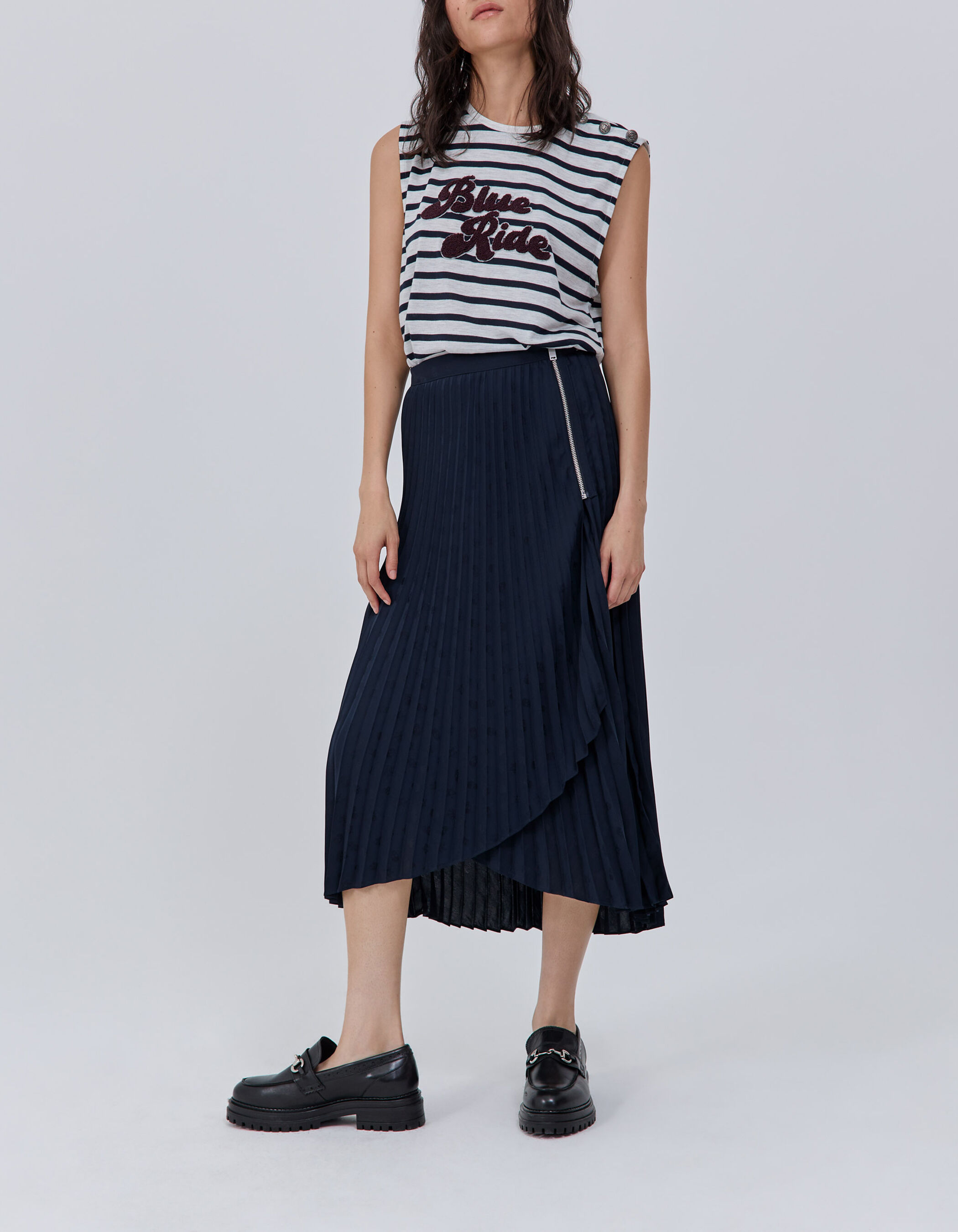 Marine plisse rok jacquardmotief doodshoofden Dames